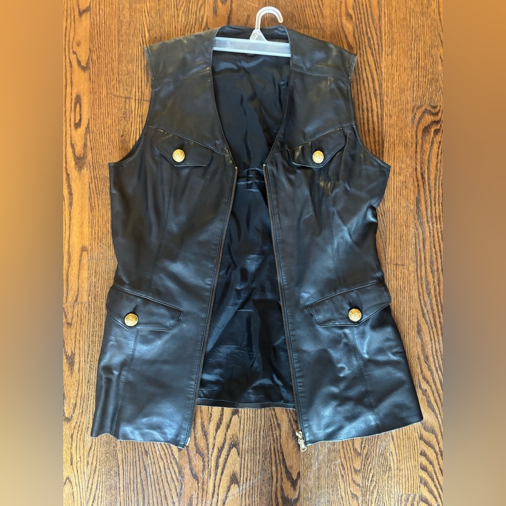 Classiques Entier Black Leather Vest with Gold Accents